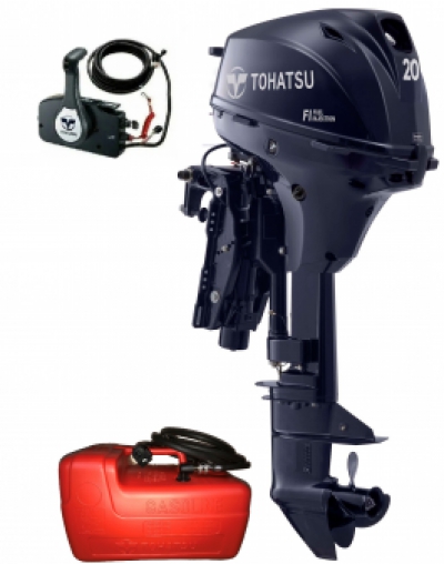 20HP Tohatsu Long Shaft EFi Power Tilt Remote Control 4-Stroke Outboard Motor with 12L Fuel Tank & Line image